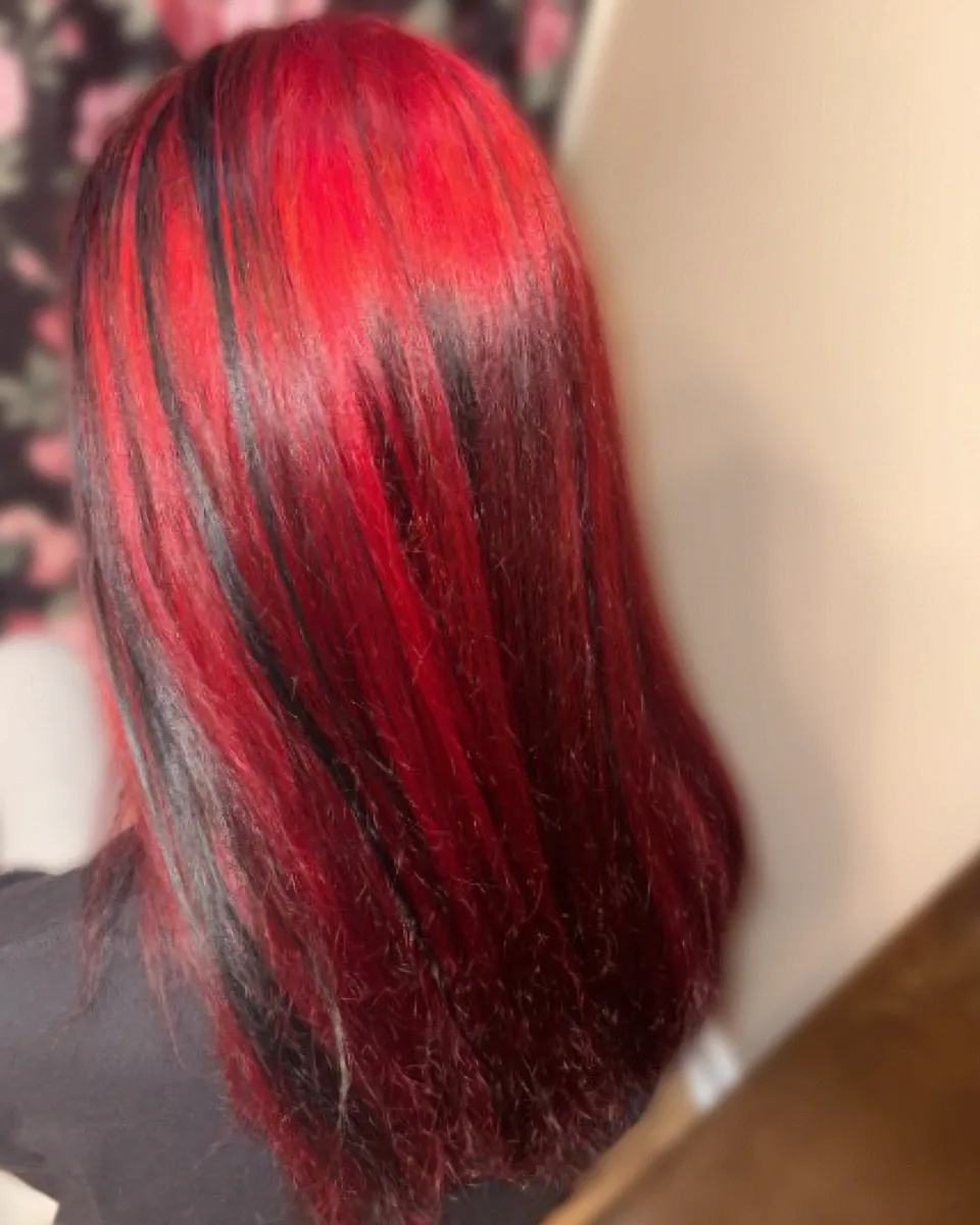 Red and black striped bob