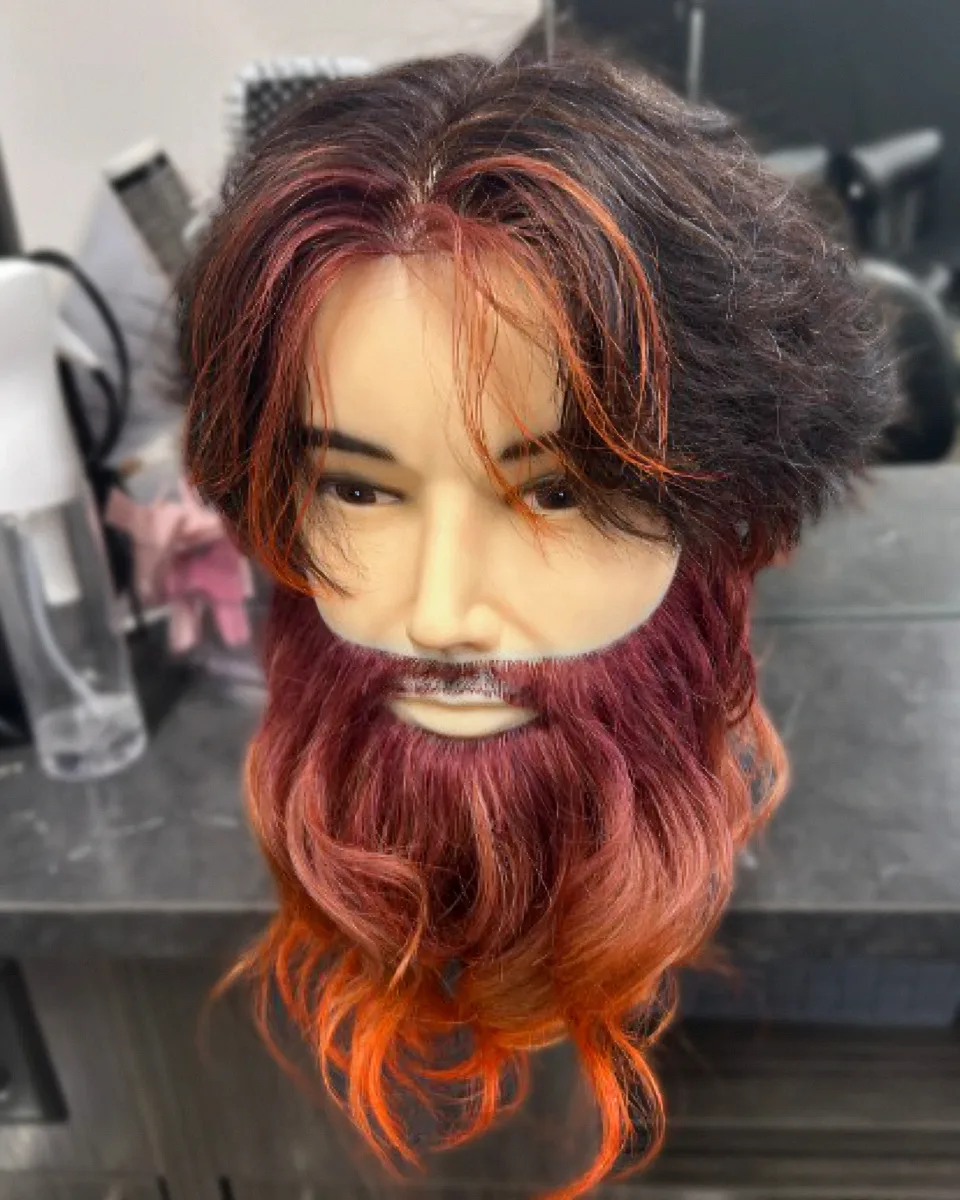 Men's color and beard work, red through orange